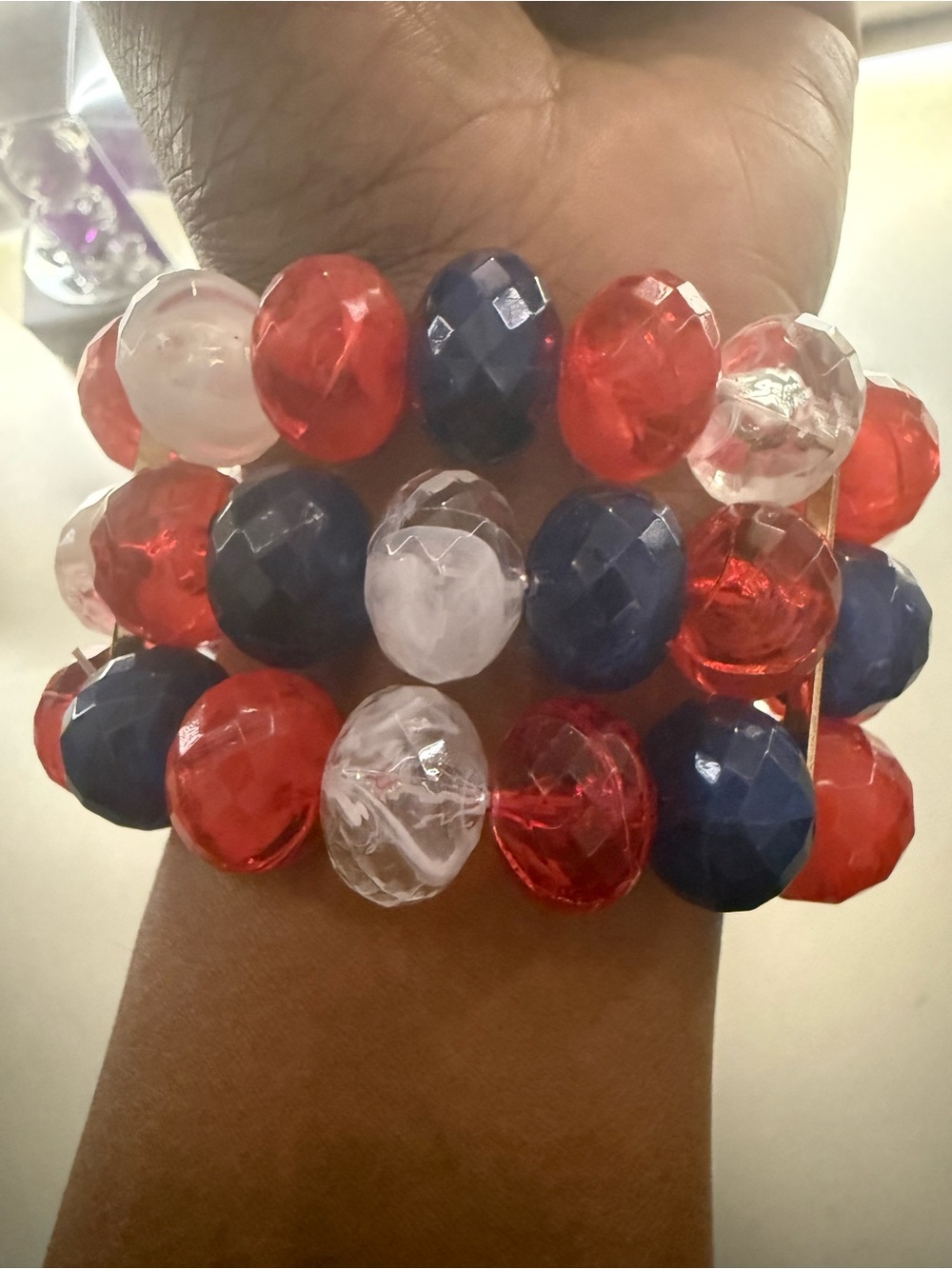 Red, Blue & Clear Stretch Beaded Bracelet - Women Jewelry